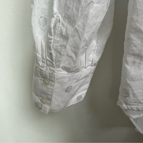 Talbots Metallic Swiss Dots Ruffle Collar Tunic Top Long Sleeve White Silver XL - Picture 9 of 12